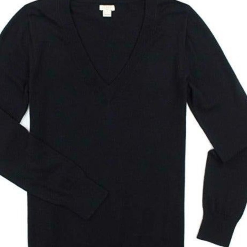 J. Crew Women's Cotton V-Neck Sweater Black Small